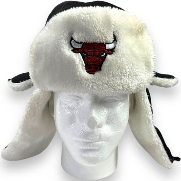 Kick 10 Chicago Bulls Trapper Hat Black Sherpa Lined Furry Ear Flap Winter Cap - Picture 1 of 7